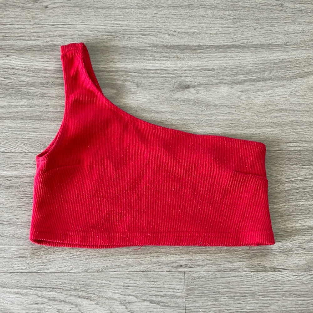 Red One Shoulder Crop Top